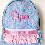 Girl's Coquette Bow and Flower Ruffle Backpack, Monogrammed backpack (1)
